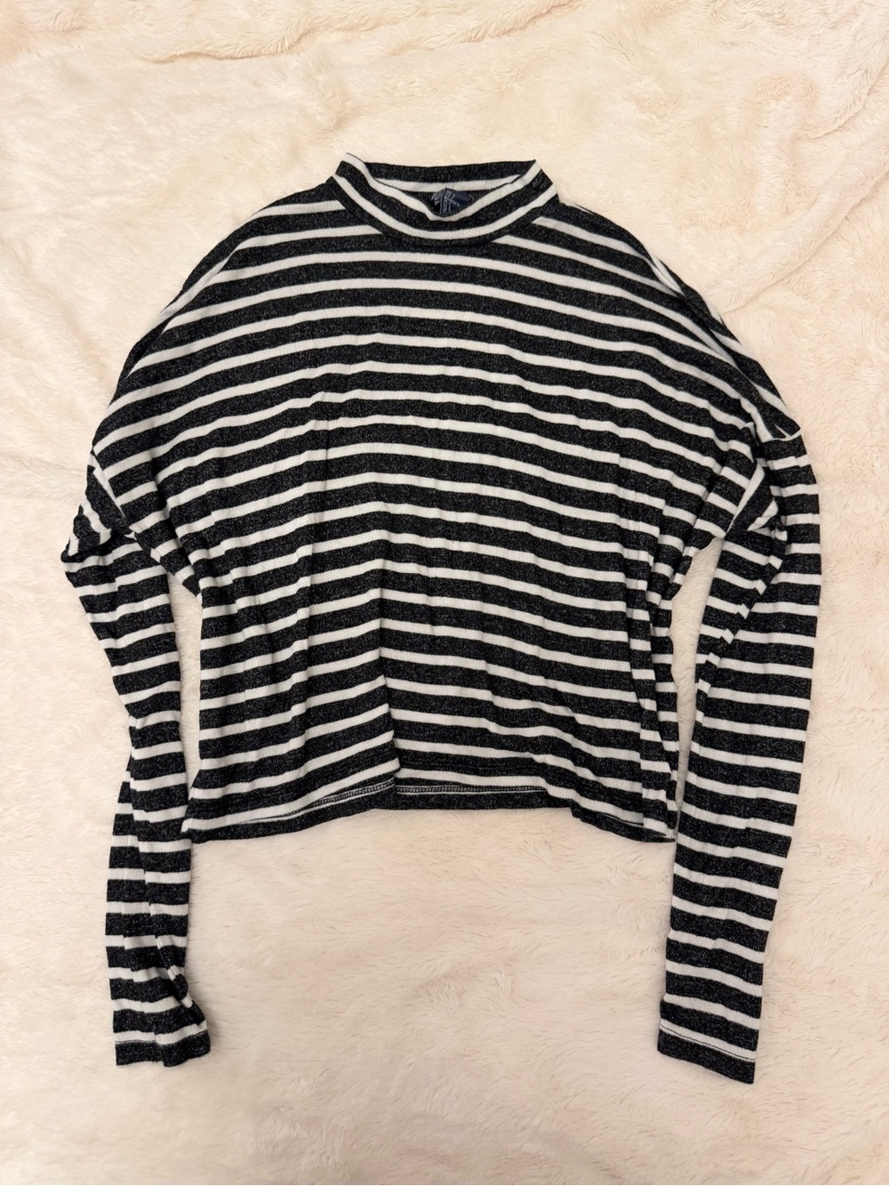 Forever 21 Striped Long-Sleeve Mock Neck Top - Black & White